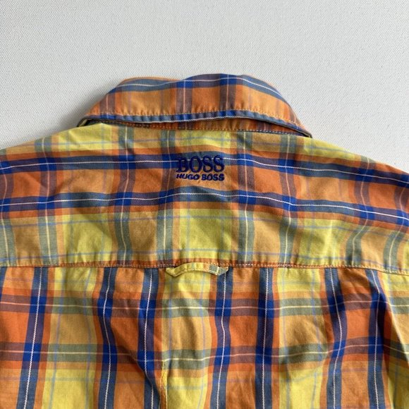 Boss Hugo Boss‎ Green Label Button-up Short Sleeve Plaid Shirt Cotton Size Small - Picture 4 of 12
